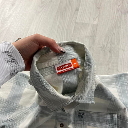 VINTAGE Y2K OXBOW CHECKERED SHORT SLEEVE SHIRT WHITE BLUE