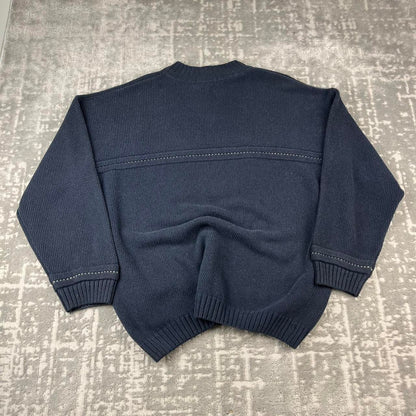 VINTAGE Y2K FILA QUARTER ZIP HEAVY KNITTED JUMPER NAVY
