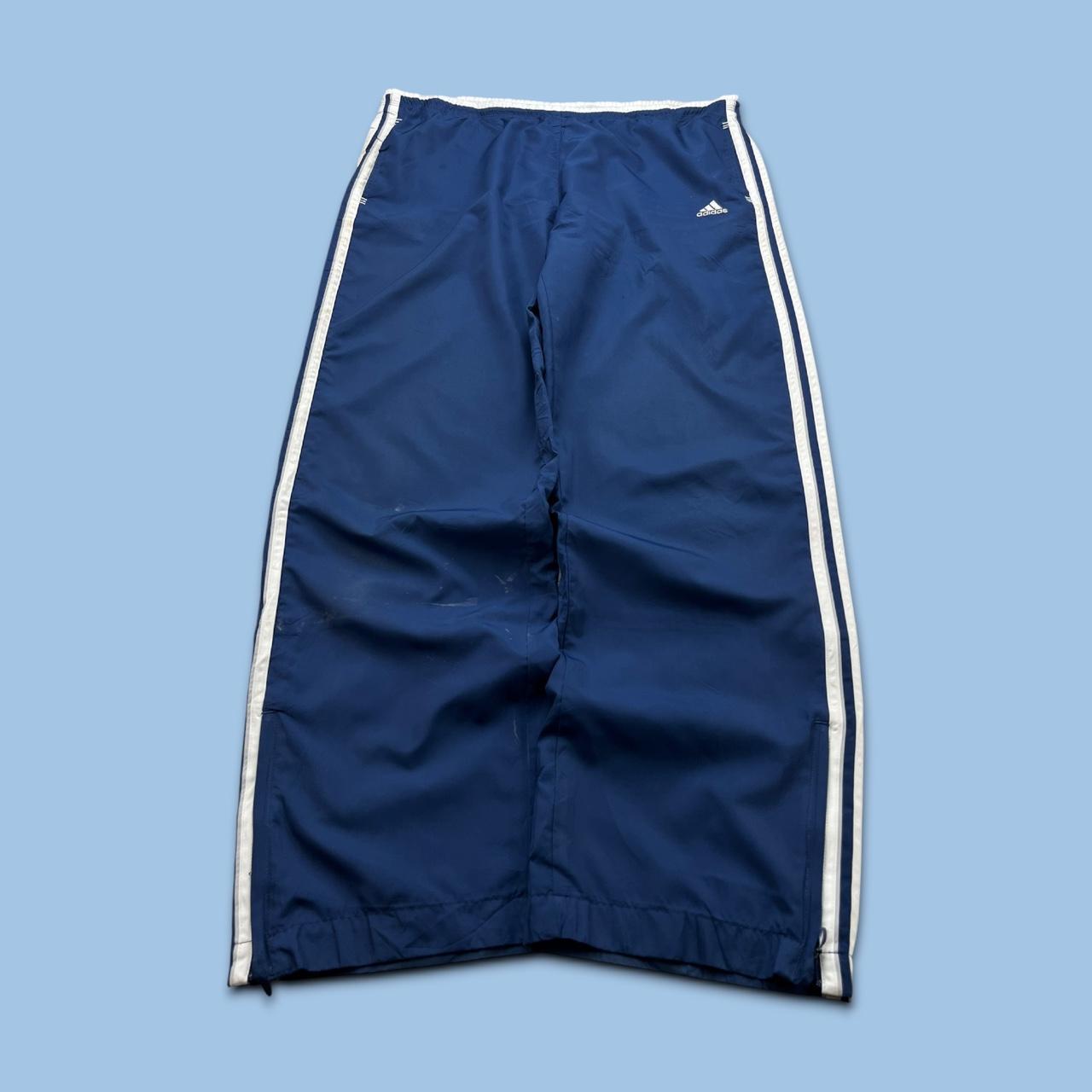 VINTAGE Y2K ADIDAS SIDE STRIPE BAGGY TRACKSUIT BOTTOMS NAVY