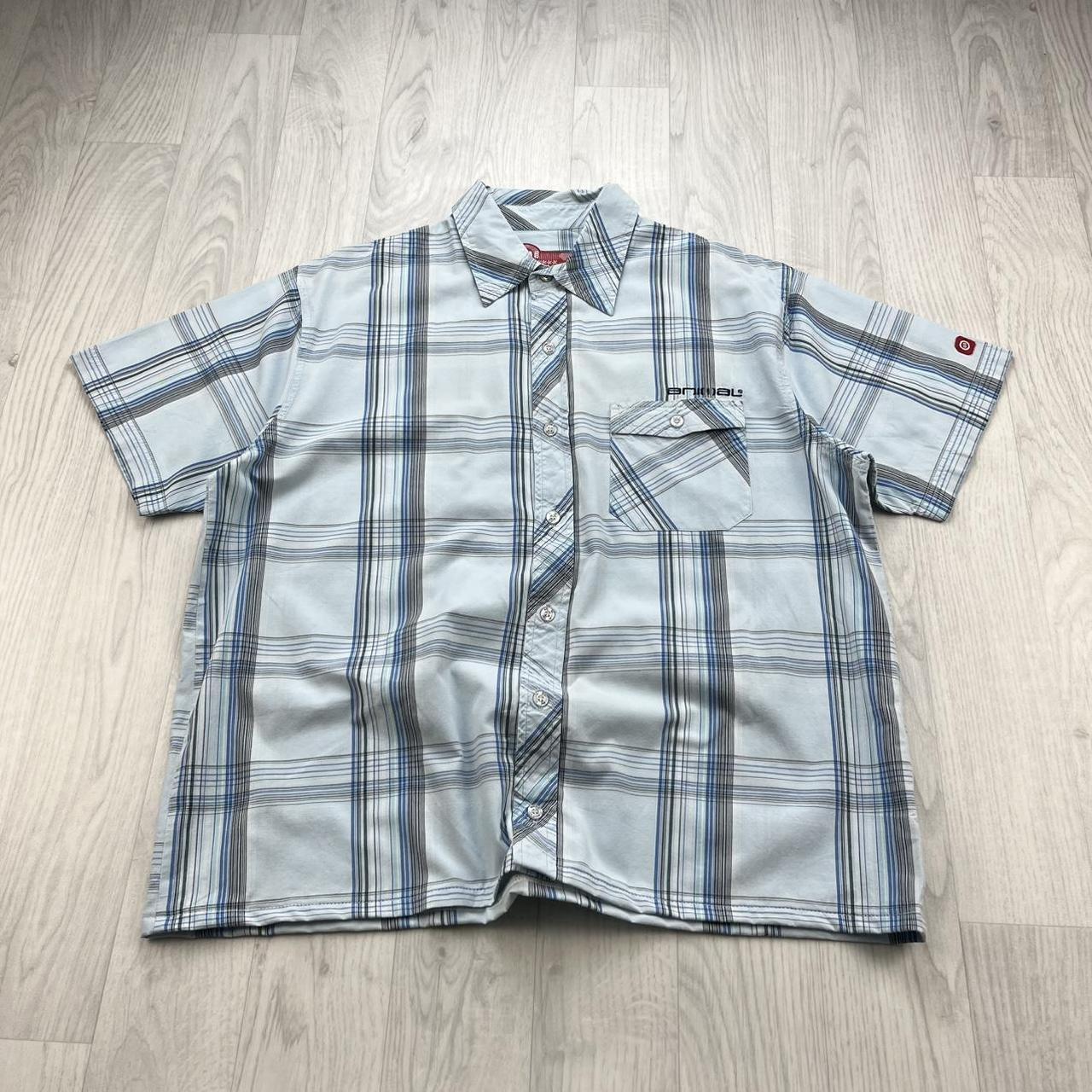 VINTAGE 00s ANIMAL CHECKERED CROPPED SHORT SLEEVE BUTTON UP SHIRT SKY BLUE