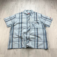 VINTAGE 00s ANIMAL CHECKERED CROPPED SHORT SLEEVE BUTTON UP SHIRT SKY BLUE