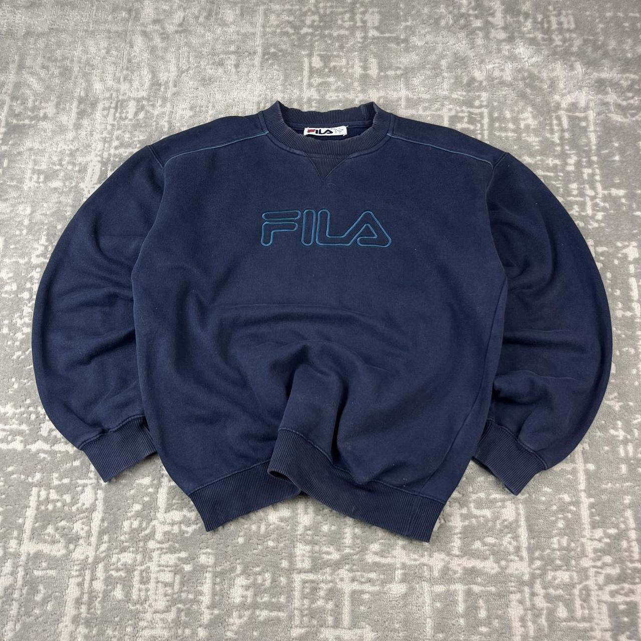 VINTAGE Y2K FILA SPELL OUT BOXY SWEATSHIRT NAVY