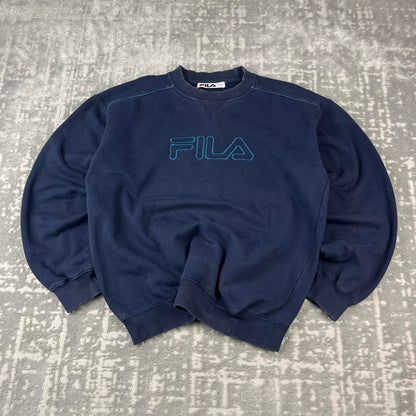 VINTAGE Y2K FILA SPELL OUT BOXY SWEATSHIRT NAVY