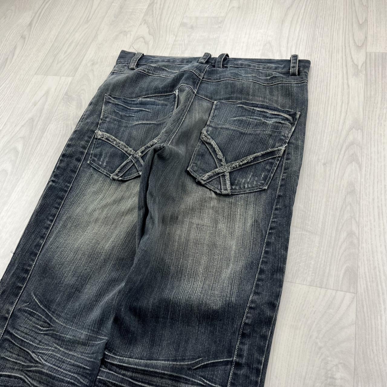 VINTAGE Y2K GRUNGE STRAIGHT LEG FADED JEANS NAVY BLUE
