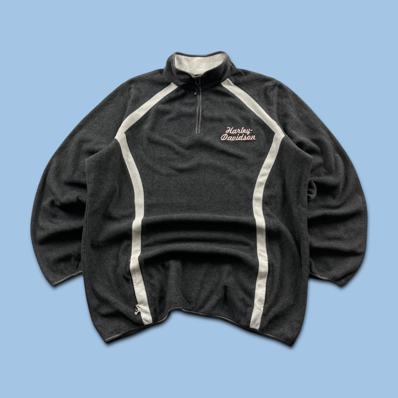 VINTAGE Y2K HARLEY DAVIDSON QUARTER ZIP FLEECE SWEATSHIRT GREY