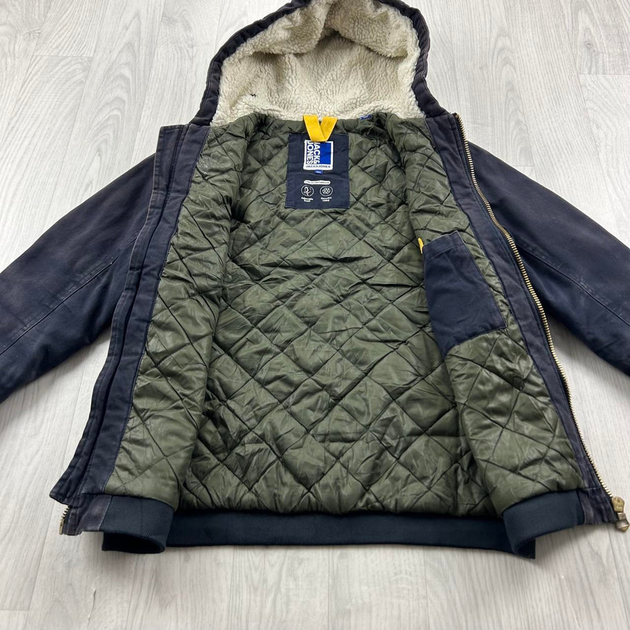 JACK AND JONES HOODED WORKWEAR BOMBER JACKET NAVY
