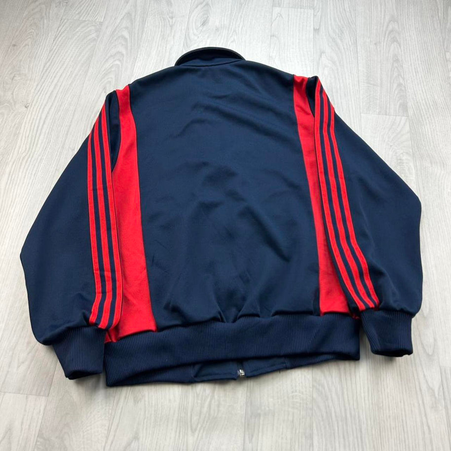VINTAGE 80s ADIDAS ZIP UP TRACK JACKET NAVY / RED
