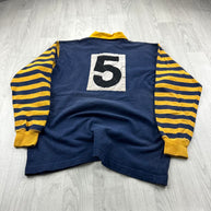 VINTAGE 00s BARBARIAN STRIPED LONG SLEEVE RUGBY POLO SHIRT NAVY / YELLOW