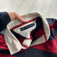 VINTAGE Y2K TOMMY HILFIGER STRIPED LONG SLEEVE RUGBY POLO SHIRT RED NAVY