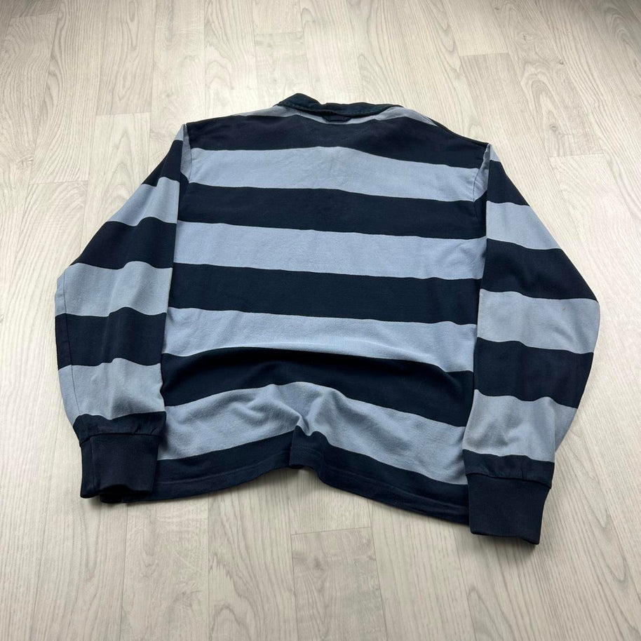 VINTAGE Y2K GANT STRIPED LONG SLEEVE RUGBY POLO SHIRT BLUE / NAVY