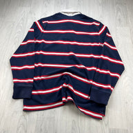 VINTAGE Y2K EXPRESS STRIPED LONG SLEEVE RUGBY POLO SHIRT NAVY