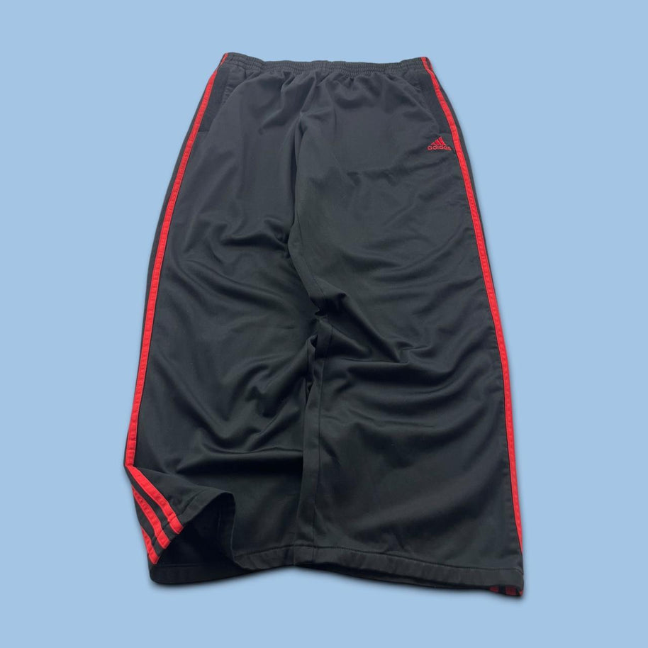 VINTAGE Y2K ADIDAS SIDE STRIPE BAGGY TRACKSUIT BOTTOMS BLACK / RED