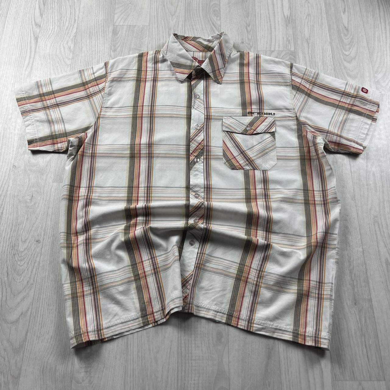 VINTAGE Y2K ANIMAL CHECKERED SHORT SLEEVE SHIRT CREAM MULTI