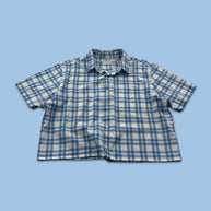 VINTAGE 00s DOCKERS CHECKERED CROPPED SHORT SLEEVE BUTTON UP SHIRT BLUE
