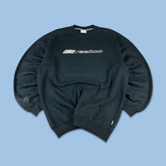 VINTAGE Y2K REEBOK SPELL OUT BOXY SWEATSHIRT BLACK