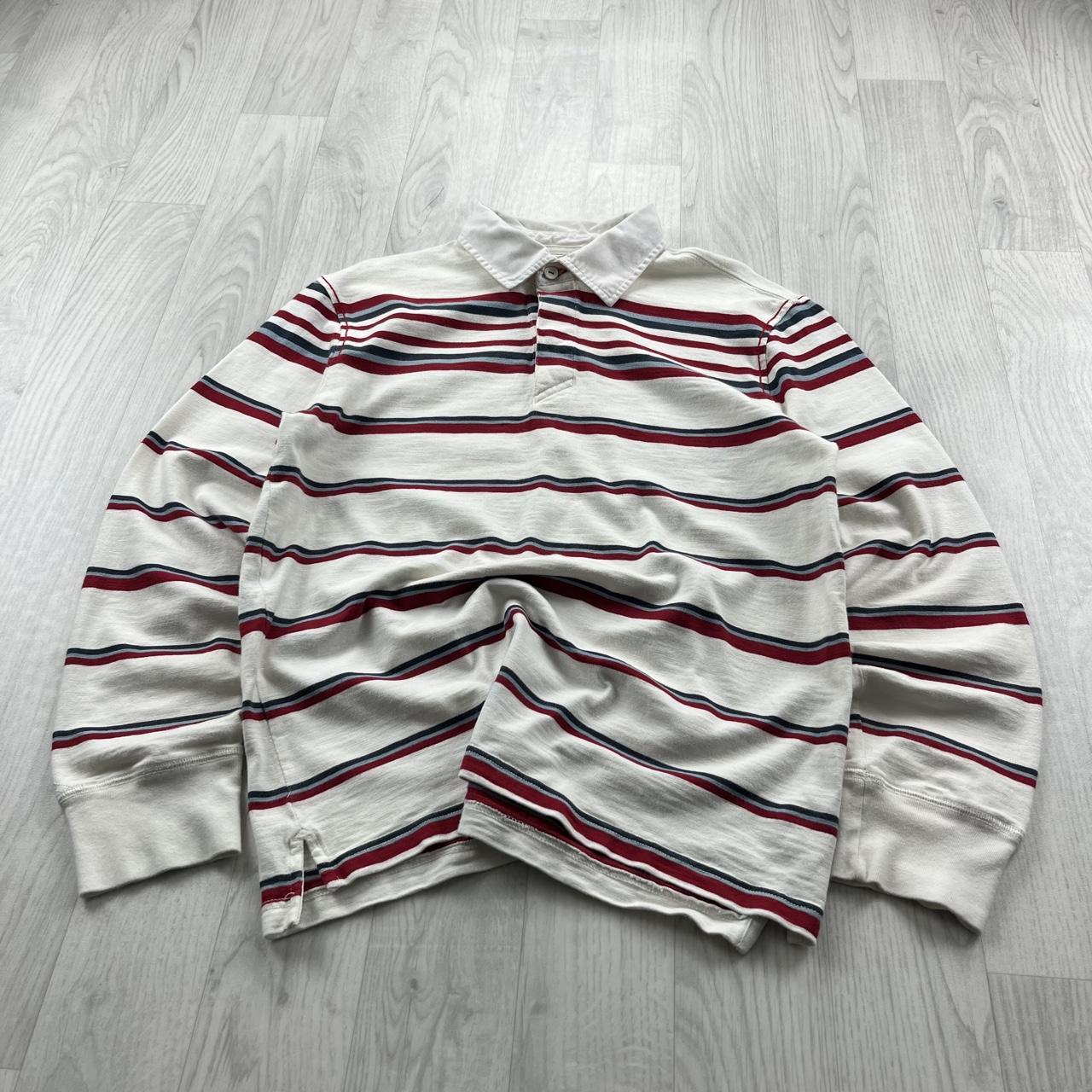 VINTAGE Y2K TOMMY HILFIGER STRIPED LONG SLEEVE RUGBY POLO SHIRT WHITE