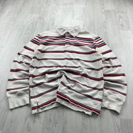 VINTAGE Y2K TOMMY HILFIGER STRIPED LONG SLEEVE RUGBY POLO SHIRT WHITE