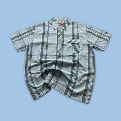 VINTAGE Y2K ANIMAL CHECKERED SHORT SLEEVE SHIRT BLUE