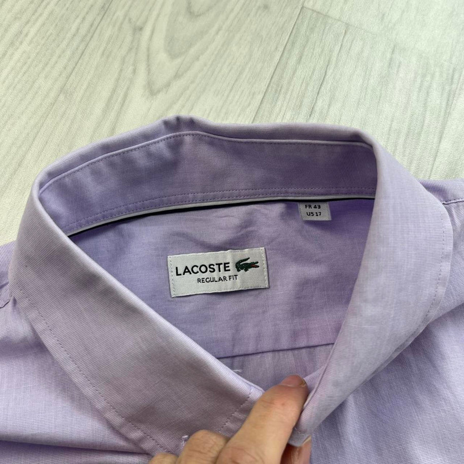 VINTAGE 00s LACOSTE PLAIN CROPPED SHORT SLEEVE BUTTON UP SHIRT LILAC