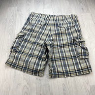 VINTAGE Y2K BAGGY CHECKERED PLAID CARGO SHORTS GREY / YELLOW