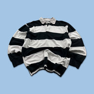 VINTAGE Y2K ARIZONA STRIPED LONG SLEEVE RUGBY POLO SHIRT BLACK / WHITE