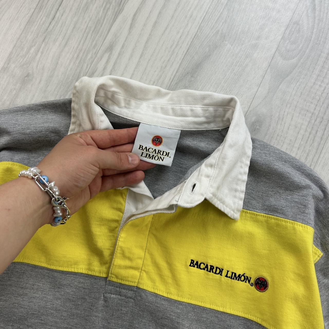 VINTAGE Y2K BACARDI STRIPED LONG SLEEVE RUGBY POLO SHIRT YELLOW / GREY