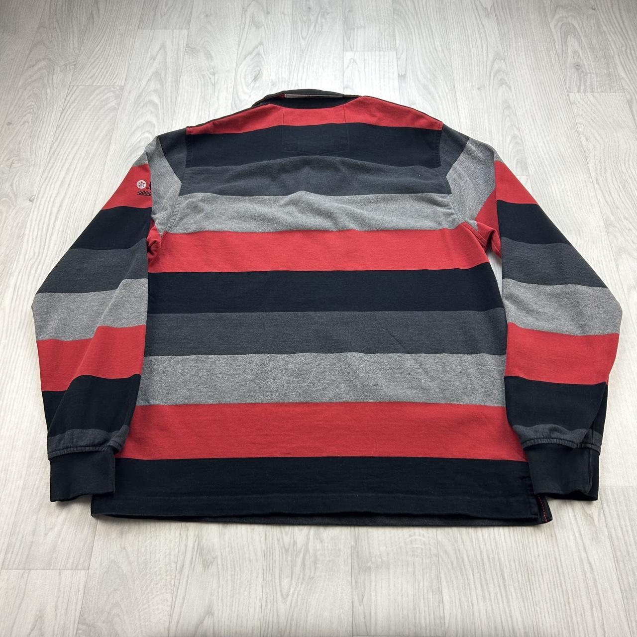 VINTAGE Y2K MONTE CARLO STRIPED LONG SLEEVE RUGBY POLO SHIRT RED / BLACK