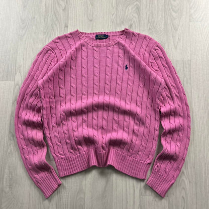 VINTAGE Y2K POLO RALPH LAUREN CHUNKY CABLE KNITTED JUMPER PINK