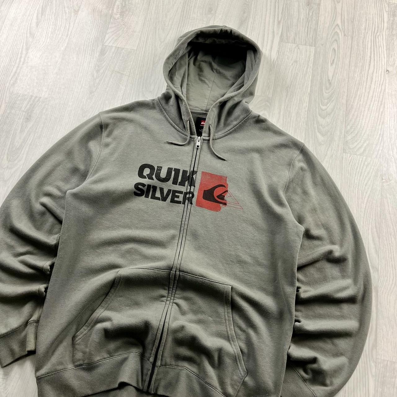 VINTAGE Y2K QUIKSILVER GRAPHIC ZIP HOODIE GREEN GREY