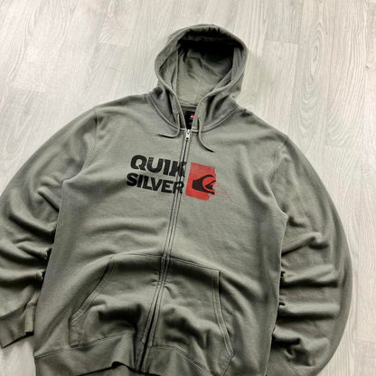 VINTAGE Y2K QUIKSILVER GRAPHIC ZIP HOODIE GREEN GREY