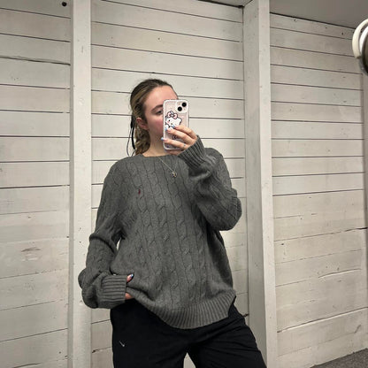VINTAGE Y2K POLO RALPH LAUREN CHUNKY CABLE KNITTED JUMPER GREY