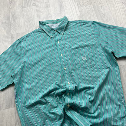 VINTAGE Y2K CHAPS SHORT SLEEVE STRIPED SHIRT TURQUOISE