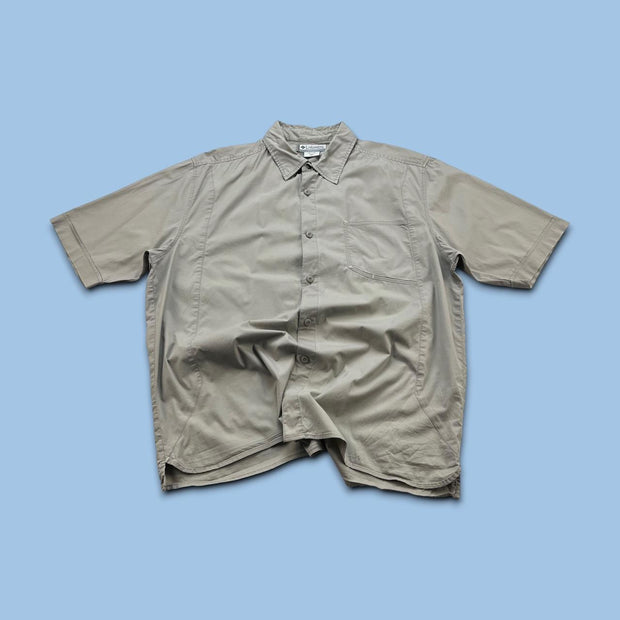 VINTAGE 00s COLUMBIA PLAIN UTILITY SHORT SLEEVE BUTTON UP SHIRT BEIGE