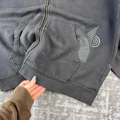 VINTAGE Y2K RIP CURL GRAPHIC SPELL OUT ZIP UP HOODIE FADED BLACK