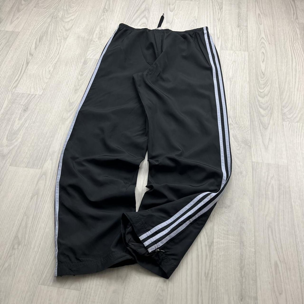 VINTAGE Y2K ADIDAS LOW RISE SIDE STRIPE BAGGY TRACKSUIT BOTTOMS BLACK LILAC (S Ws)