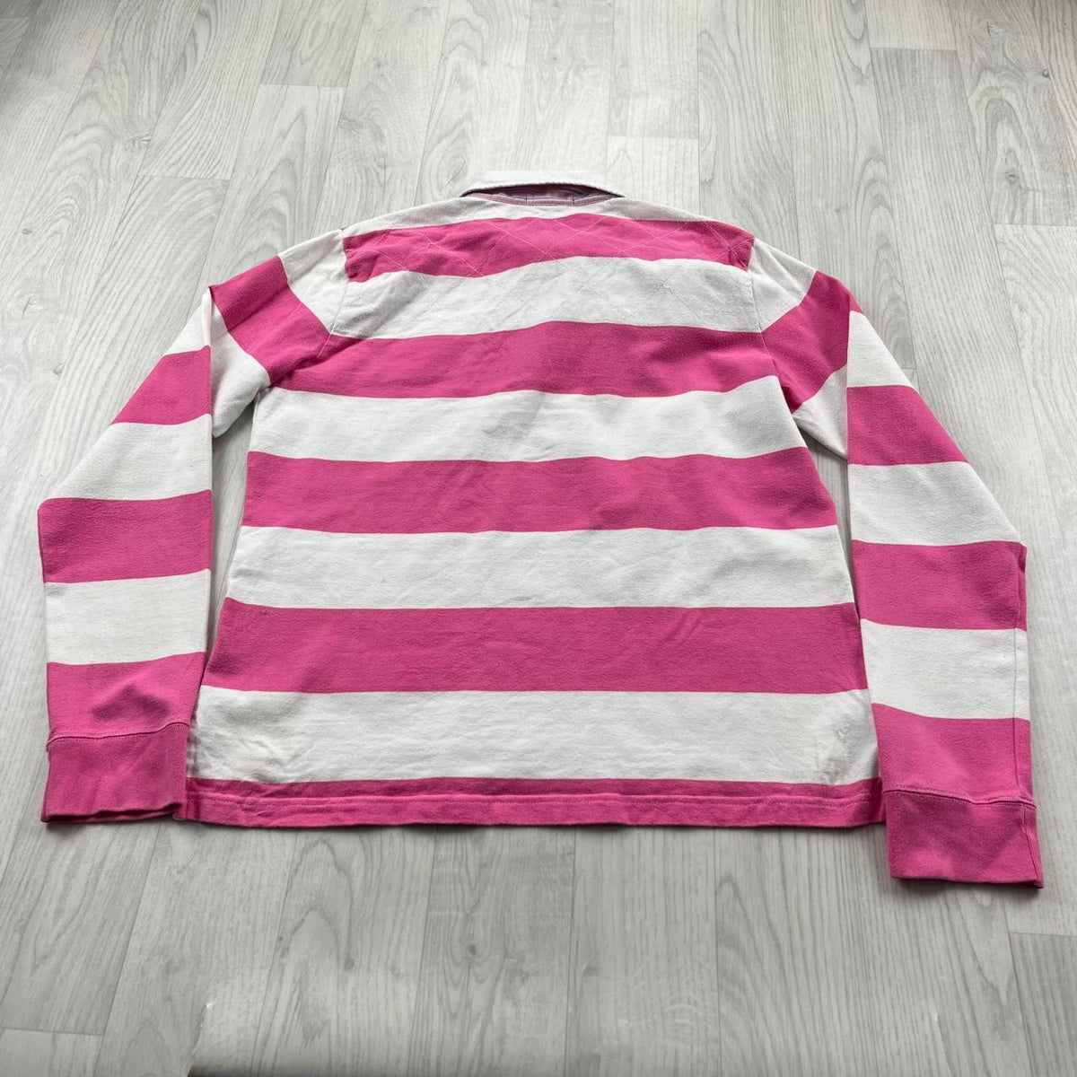 VINTAGE Y2K RALPH LAUREN STRIPED LONG SLEEVE RUGBY POLO SHIRT PINK WHITE