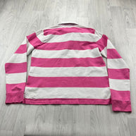 VINTAGE Y2K RALPH LAUREN STRIPED LONG SLEEVE RUGBY POLO SHIRT PINK WHITE
