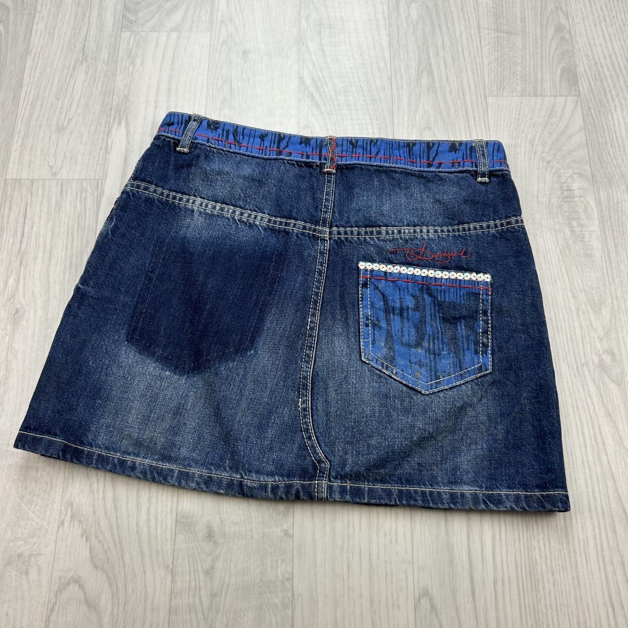 VINTAGE Y2K DESIGUAL DENIM ASYMMETRIC MINI SKIRT BLUE