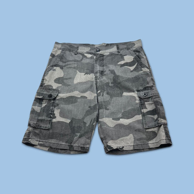 VINTAGE Y2K BAGGY CAMO CARGO SHORTS GREY