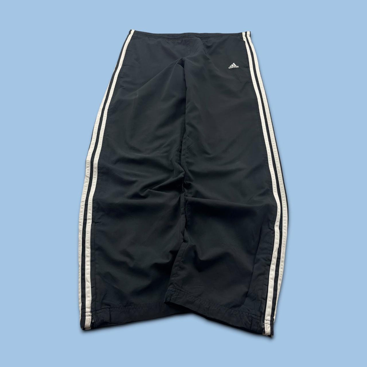 VINTAGE Y2K ADIDAS SIDE STRIPE BAGGY TRACKSUIT BOTTOMS BLACK