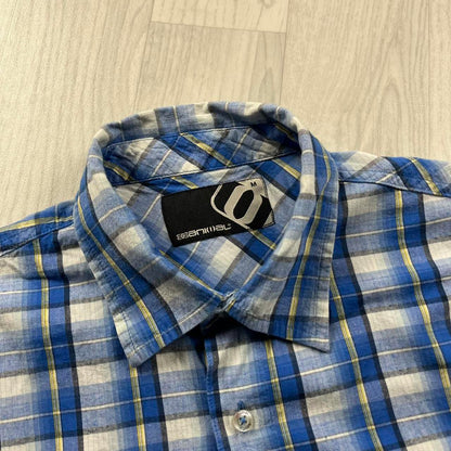 VINTAGE Y2K ANIMAL CHECKERED SHORT SLEEVE SHIRT BLUE