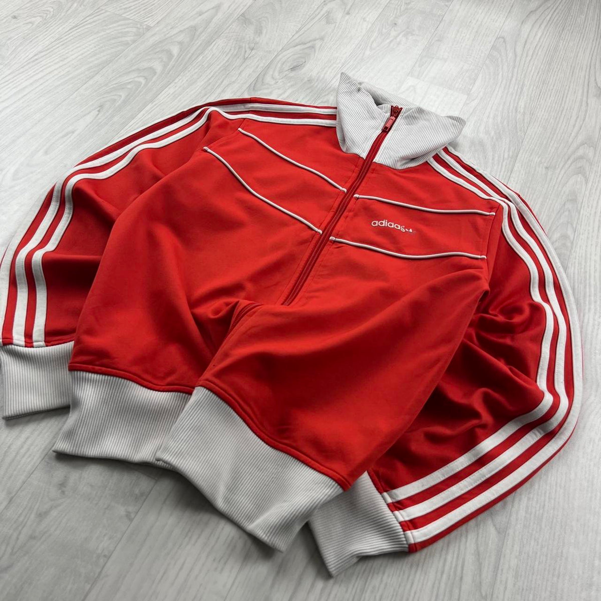 VINTAGE 90s ADIDAS ZIP UP TRACK JACKET RED WHITE