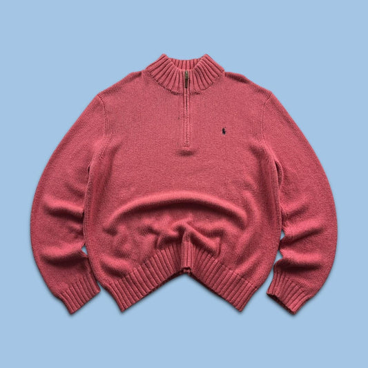 VINTAGE Y2K POLO RALPH LAUREN CHUNKY QUARTER ZIP KNITTED JUMPER PINK