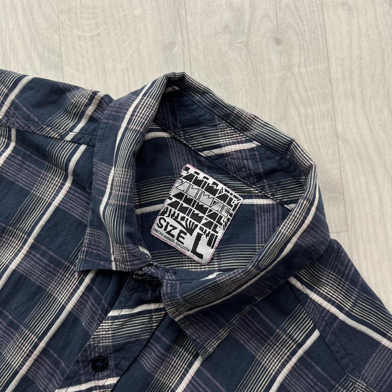 VINTAGE Y2K ANIMAL PLAID BUTTON UP SHORT SLEEVE SHIRT NAVY