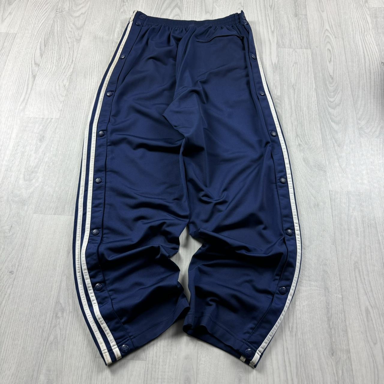 VINTAGE Y2K ADIDAS POPPER BAGGY TRACKSUIT BOTTOMS NAVY
