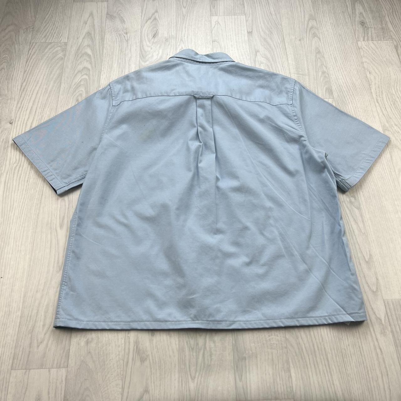 VINTAGE 00s FRED PERRY PLAIN CROPPED SHORT SLEEVE BUTTON UP SHIRT SKY BLUE