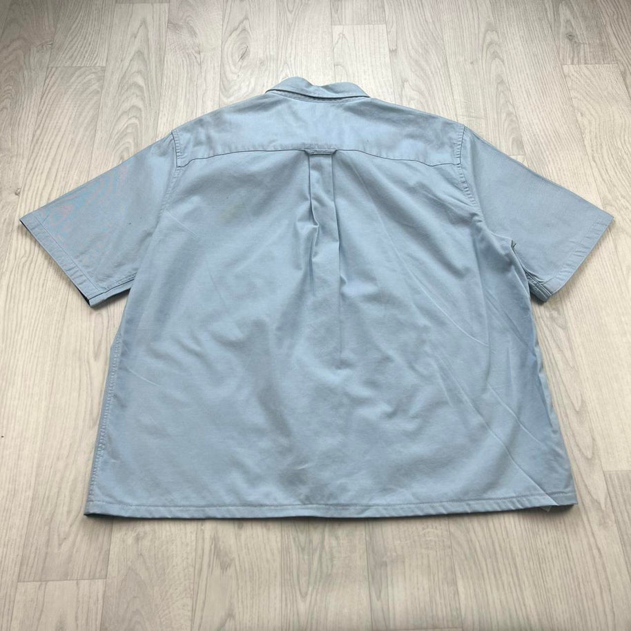 VINTAGE 00s FRED PERRY PLAIN CROPPED SHORT SLEEVE BUTTON UP SHIRT SKY BLUE