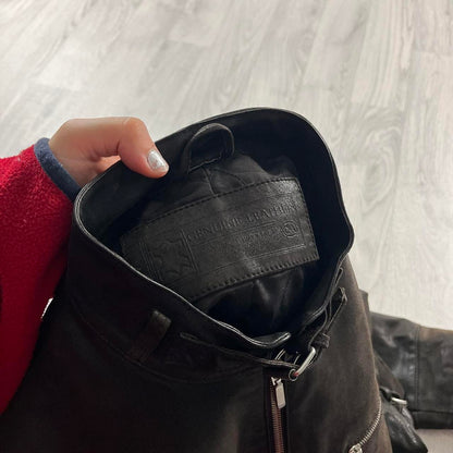 VINTAGE Y2K YESSICA UTILITY LEATHER JACKET BLACK (S)