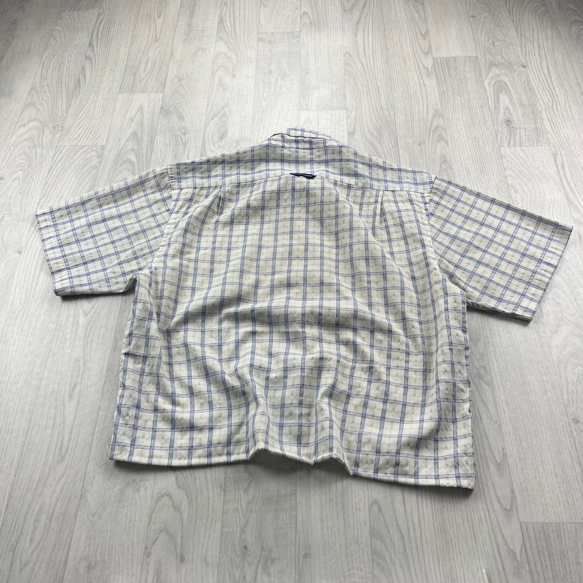 VINTAGE 00s FRED PERRY CHECKERED CROPPED SHORT SLEEVE BUTTON UP SHIRT WHITE