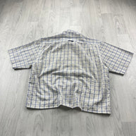 VINTAGE 00s FRED PERRY CHECKERED CROPPED SHORT SLEEVE BUTTON UP SHIRT WHITE